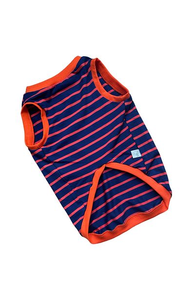 Barneystore Cat Dog Combed Cotton Striped Tank Top