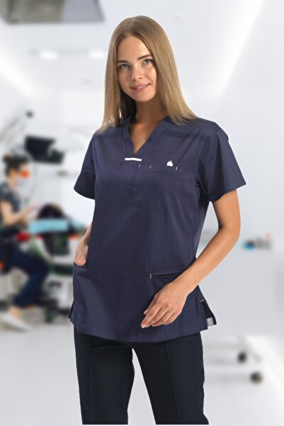 CANDAŞ UNİFORM Lacivert Grey Red Doktor Hemşire Forma Tek Üst