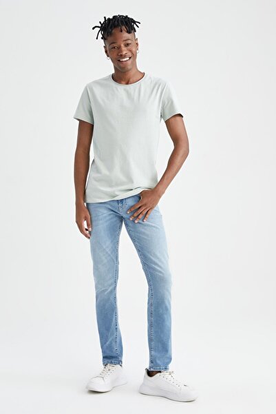 DeFacto Βαμβακερό μπλουζάκι με κοντό μανίκι με λεπτή εφαρμογή με λαιμόκοψη