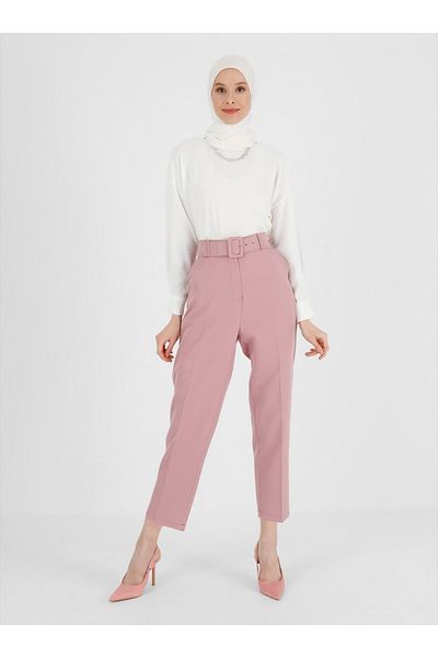 Refka Belted Carrot Trousers - Dried Rose - Woman