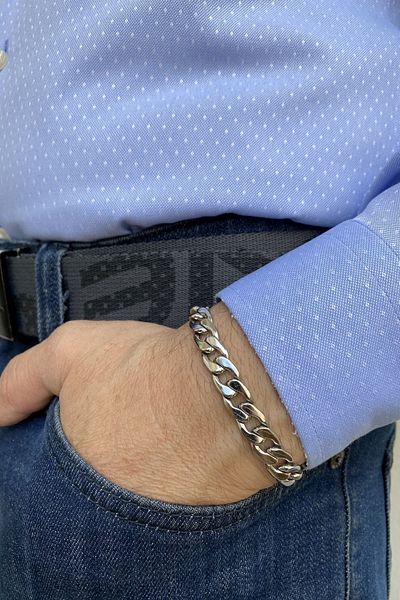 axexuar Steel Men's Thick Figaro Model Chain Bracelet Shiny Silver Gray