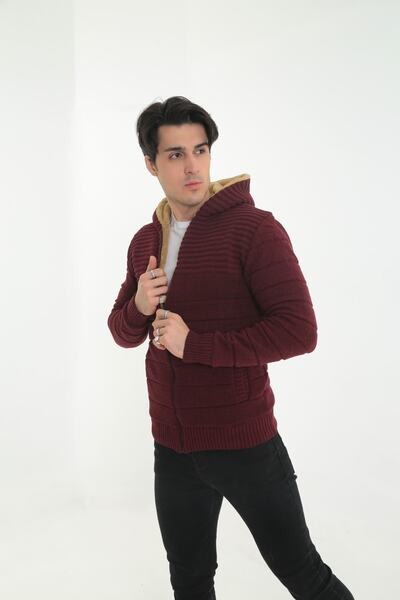 KMKkombin Ανδρική αθλητική ζακέτα με γούνινη κουκούλα