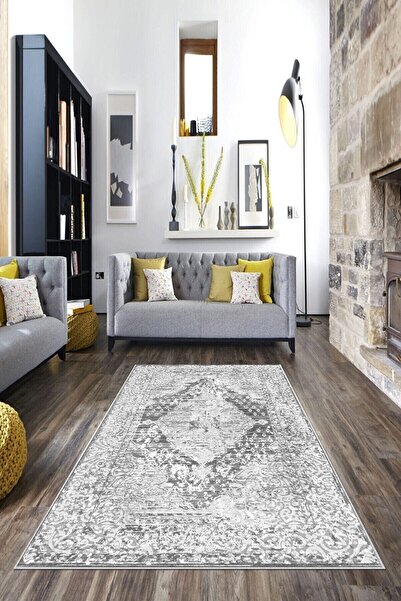 on the clouds Gri Zemin Osmanlı Motif Göbekli Yıkanabilir Kaymaz Taban Leke T...