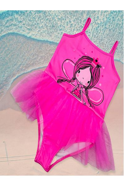 PODİUM GİYİM Νέα σεζόν Κοριτσίστικο Fairy Girl εμπριμέ 100% βαμβακερό τούλι μαγιό