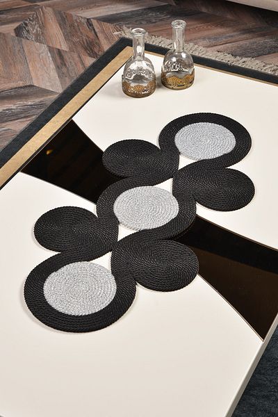 Natural Dowry 3 in One Black And Silvery Silver Luxury Living Room Set Tablecloth Set Dowry Set Endless Set