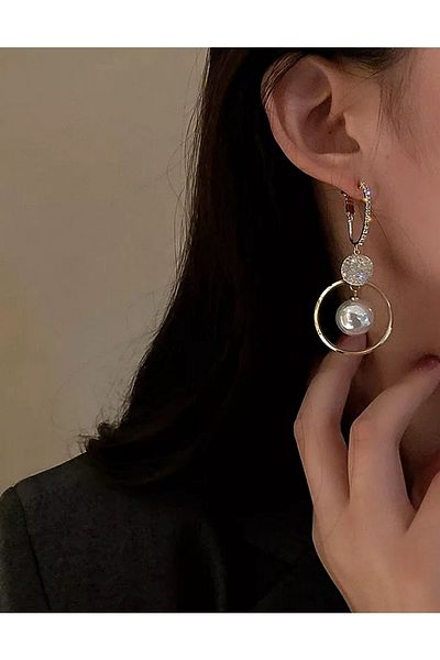 Gogoey Women's Earrings - Ringed Crystal Elegant Pearl Model Simple Design