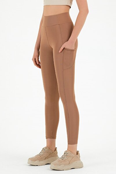 NKTCOLLECTİON Kadın Bisküvi Cepli Tasarım Yüksek Bel Likralı Tayt 1820