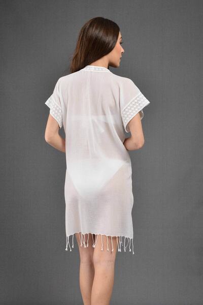 Dosimira Collared Lace Natural 100% Cotton Pareo / Beach Dress