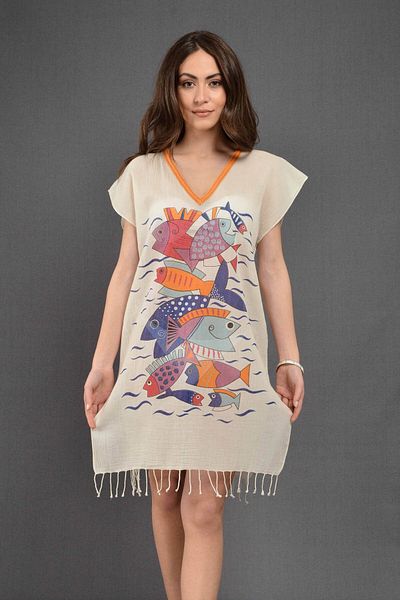 Dosimira Modern Fishnet 100% Cotton Collar Pareo / Beach Dress