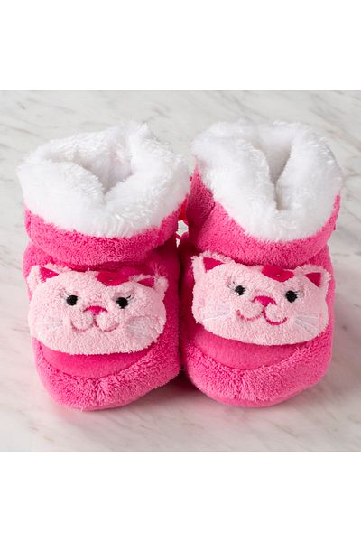SERFINO Large Baby Booties / Home Shoes Pink Cat