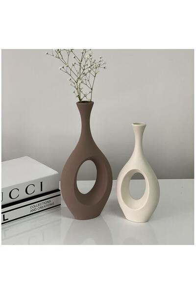 stilinbu Βάζο Bohemian Ceramic Hitite - 2' Li H3035 (Καφέ και ασπρόμαυρο)
