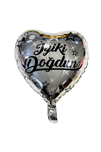 ELGALA Balloon Heart Shaped Happy Birthday Written Foil Balloon Silver Color