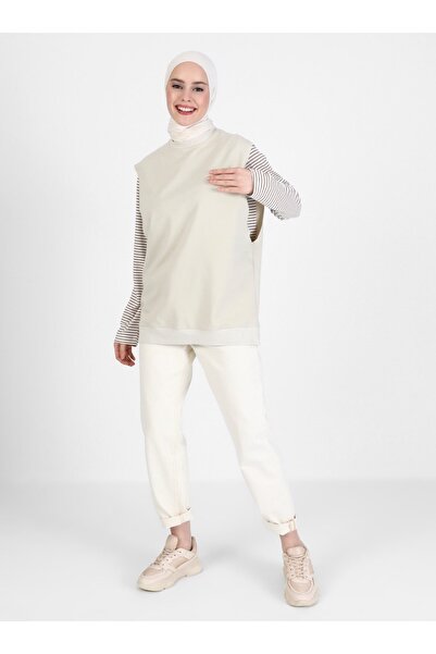 Refka Crew Neck Sleeveless Sweatshirt - Beige - Basic