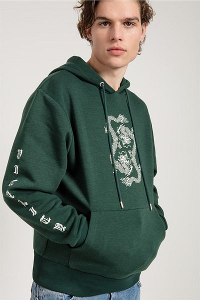 JAHR MARC Ανδρικό φούτερ με στάμπα Dragon Green Oversize