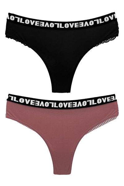 HNX Pachet de 2 chiloți de damă din bumbac elastic Love cu dantelă la spate