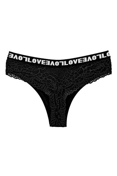 HNX Μαύρο Love Rubber Βαμβακερό Δαντελένιο στρινγκ Γυναικείο εσώρουχο