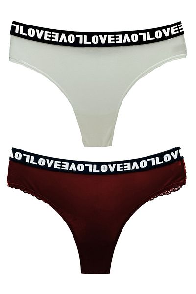 HNX Pachet de 2 chiloți de damă din bumbac elastic Love cu dantelă la spate