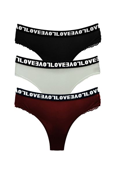 HNX Γυναικείο εσώρουχο 3 τεμαχίων Love ελαστικό βαμβακερό στρινγκ με δαντέλα