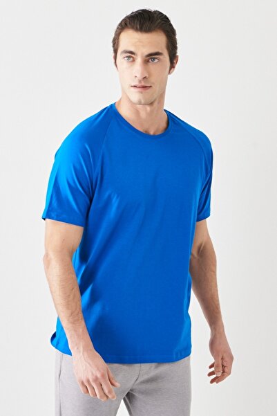 AC&Co / Altınyıldız Classics Ανδρικά Saks Blue Slim Fit Slim Fit Crew Neck Βαμβακερό εύκαμπτο T-shirt