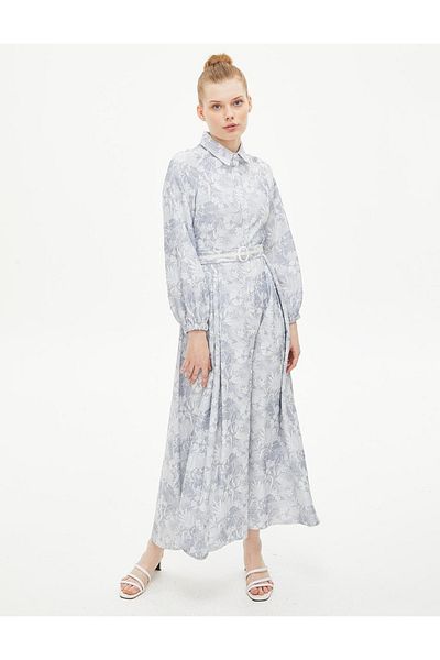 Kayra Φόρεμα με ζώνη Raglan με στάμπα μανίκι Navy μπλε-λευκό