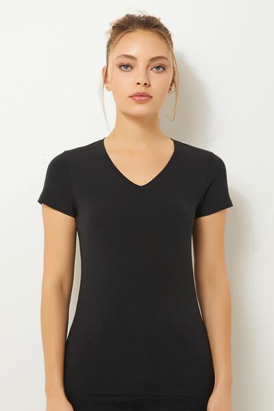 ZEY 30494 Γυναικείο κοντομάνικο μπλουζάκι με λαιμόκοψη V