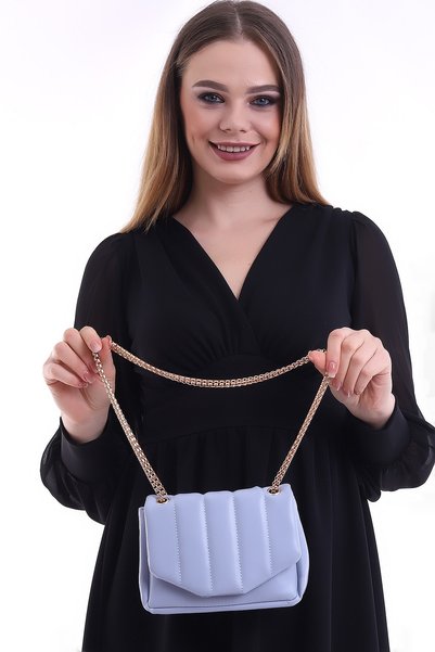 Bagzone Women's Baby Blue Embroidery Detailed Chain Shoulder Bag