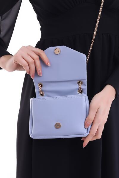 Bagzone Women's Baby Blue Embroidery Detailed Chain Shoulder Bag