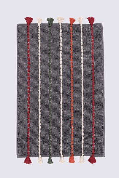Ecocotton Katari Banyo Paspası %100 Organik Pamuk El Nakışlı Antrasit 50x80 Cm
