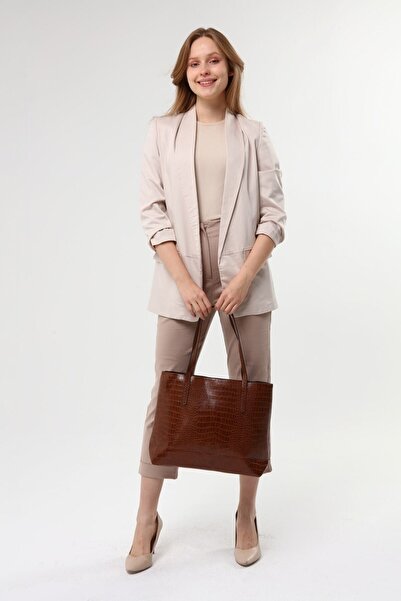 Luvenis Τσάντα χεριού και ώμου σε μεγάλο μέγεθος γυναικεία κροκόδειλο μοτίβο μαύρο χρώμα