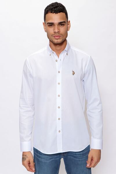 U.S. Polo Assn. Λευκό Ανδρικό Πουκάμισο Basic Slim Fit