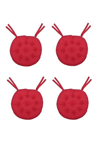 Kuscini 4 Lü Pofidik Natura Yuvarlak Bağcıklı Sandalye Minderi Seti - Kırmızı