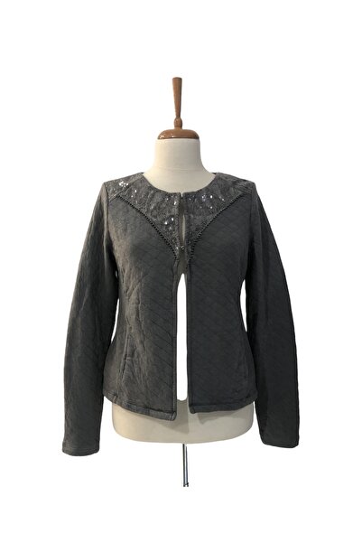 PARA Tİ Kadın Gri Yaka Işlemeli Penye Kapitone Ceket