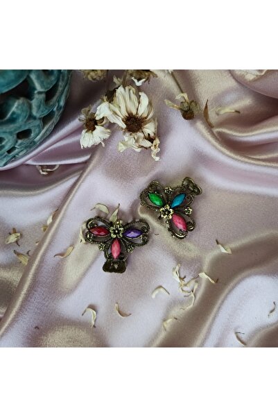 2-Piece Vintage Flower Gemstone Metal Medium Latch Buckle