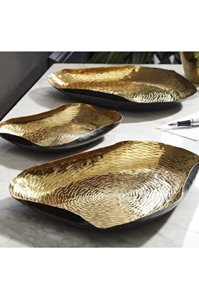 MIARIK DESIGN & DEKORASYON Dekoratif 3lü Amorf Bakir Siyah Ve Gold Kase Tabak