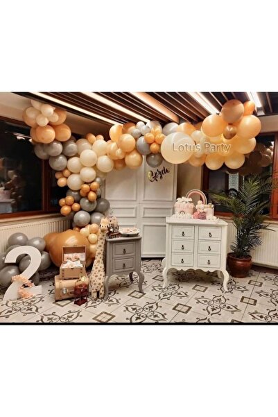 LOTUS PARTY 100 Pieces - Balloon Chain Set - ( Caramel - Salmon - Gray )