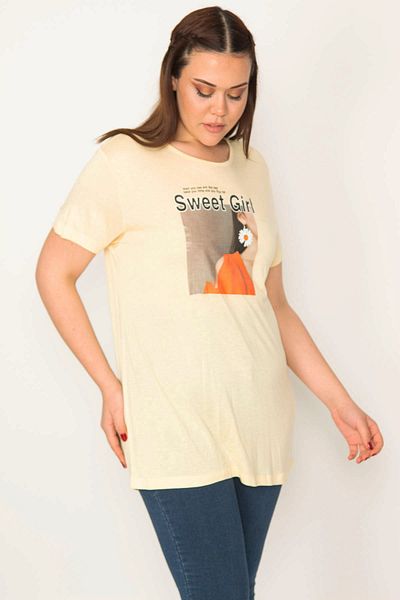 Şans Women's Plus Size Yellow Digital Printed Blouse 65n28859
