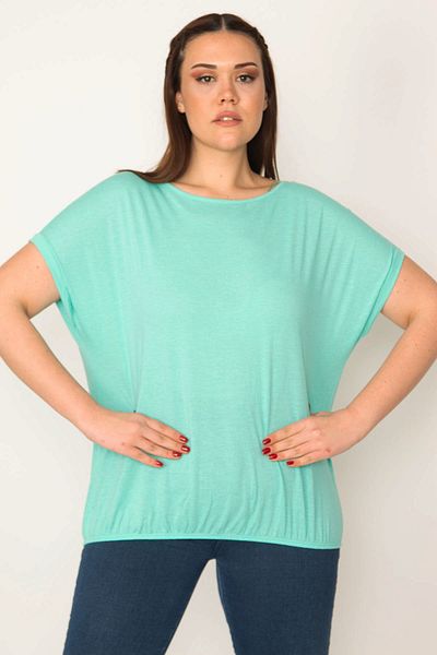 Şans Women's Plus Size Mint Double Sleeve Blouse with Elastic Hem 65n32422