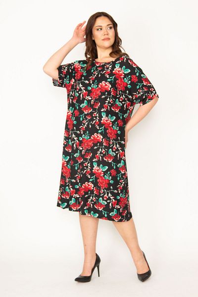 Şans Rochie de damă, colorată, cu mâneci joase, cu imprimeu floral, cu mâneci mici 65n32472