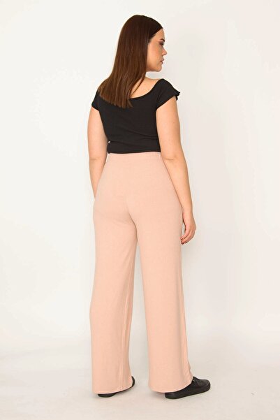 Şans Women's Large Size Powder Waist Elastic Self-Striped Trousers 65n32351