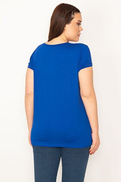 Şans Női nagy méretű Saks V-nyakú, rövid ujjú blúz 65n32381