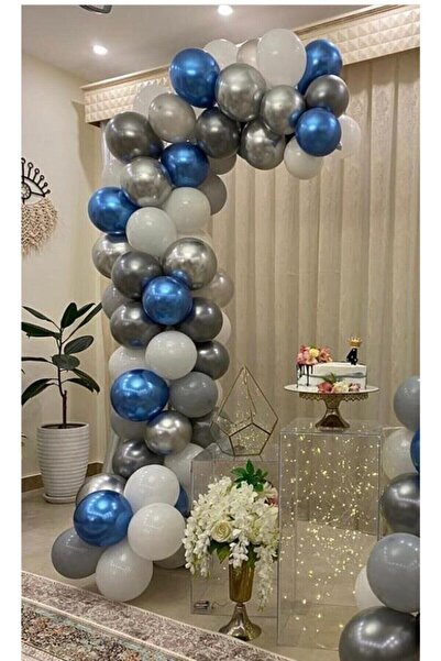 BEST PARTİ DOĞUM GÜNÜ PARTİ SÜSLERİ Pastel White-grey -chrome Silver-blue Bal...