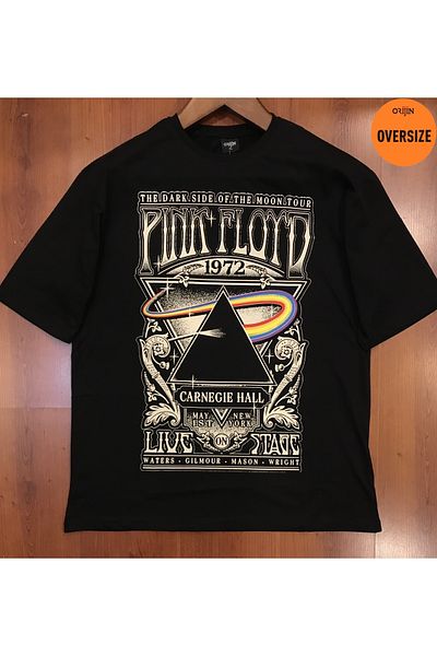 Orijin Tekstil Μαύρο μπλουζάκι Carnegie Hall Printed Pink Floyd Oversize