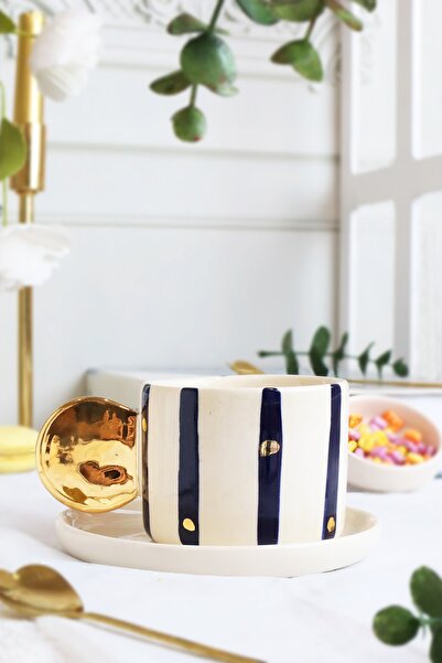 ada mia seramik Özel Tasarım 24k Altın Dekorlu El Yapımı Seramik Mug 170ml