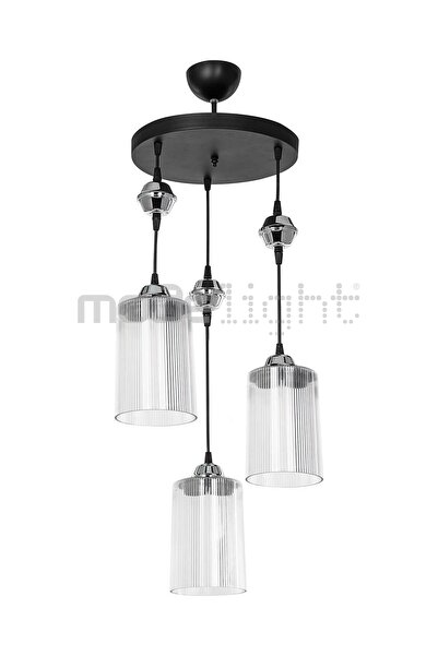 Modelight Ceylin 3lü Siyah Optik Şeffaf Camlı Avize