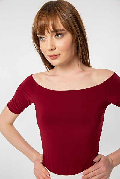 Laranor Bordo Madonna Yaka Alttan Çıtçıtlı Bluz/body