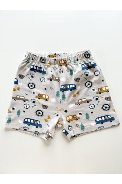 KEY KIDS Gray Background Blue Car Pattern Summer Shorts