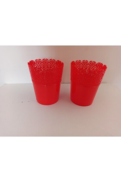 Leva House Saksı Plastik 2'li Sp-260 Kırmızı Dantel