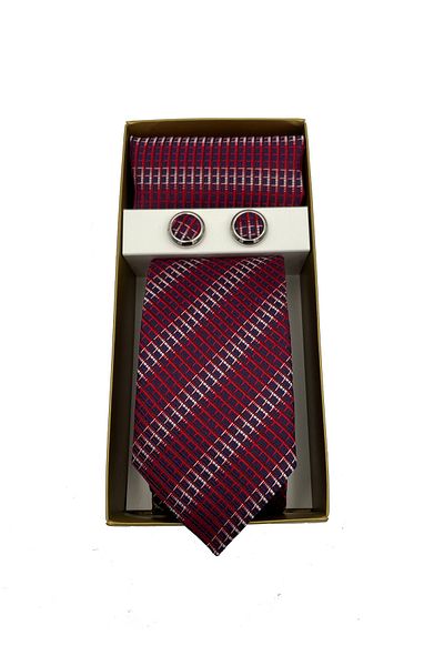 Brianze Red Tie Handkerchief Cufflink Boxed Gift Set