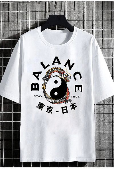 DEEPSENCE Unisex Oversize T-shirt Balance Front Print White