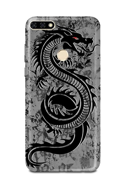 PERAX Honor 7c Gri Siyah Ejderha Baskılı Telefon Kılıfı Hwhonor7c-00001030-90